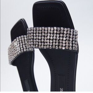 Zara Beaded Jewed Flat Slides Sandals